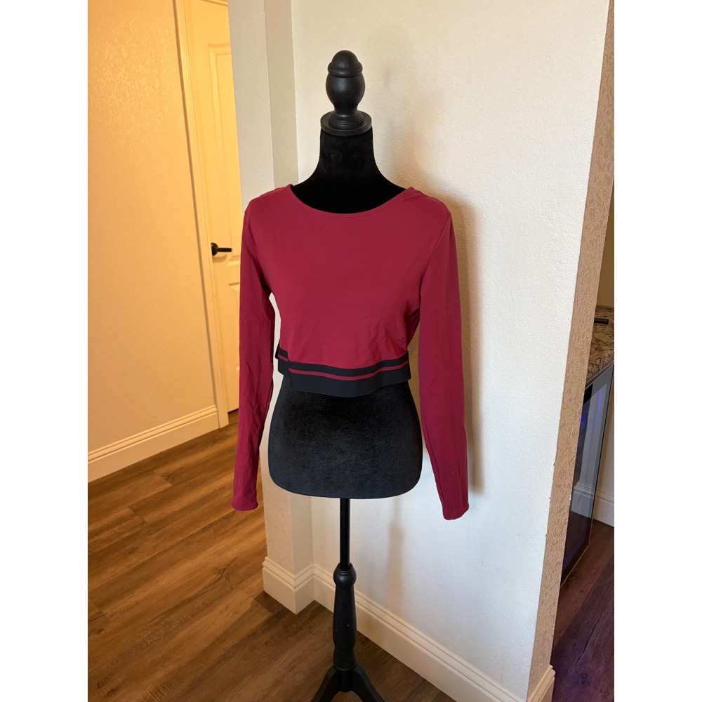 JoyLab Womens Large Burgundy Red Long Sleeve Open Back Athletic Crop Top
